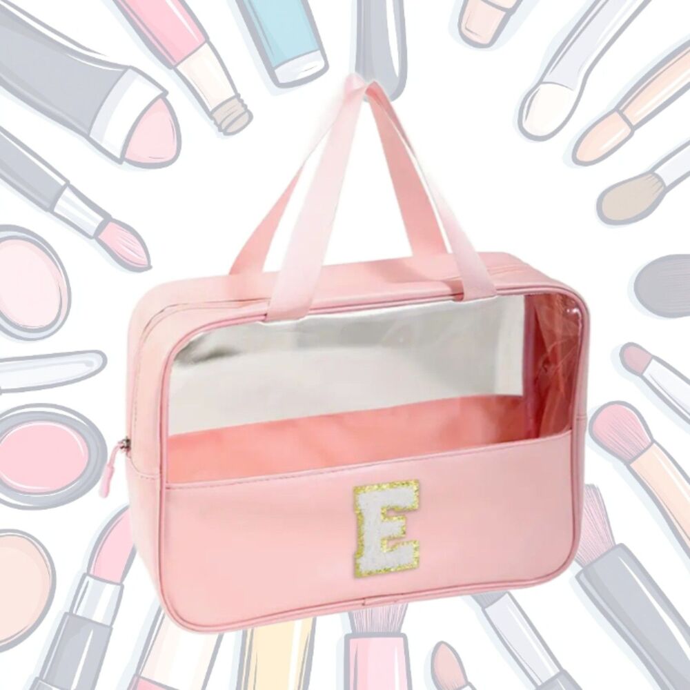 Pink Letter "E" Patch Etcetera Travel Makeup Bag Overnight Crafts Storage